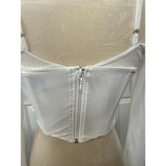 White Fox Must Be Magic White Long Sleeve Bustier Corset Top, M - Picture 6 of 9